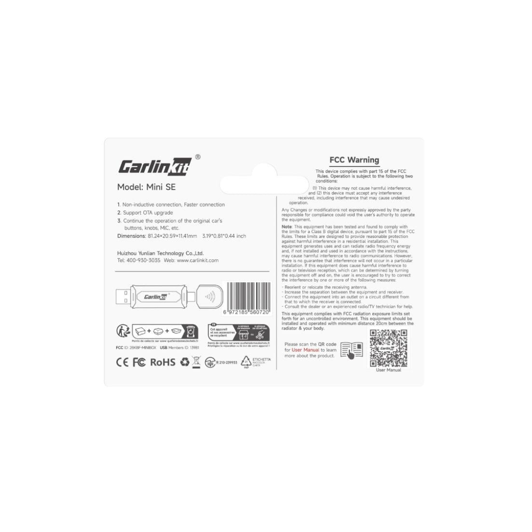 Carlinkit Mini SE 5 Pro: Draadloze Apple CarPlay & Android Auto Adapter