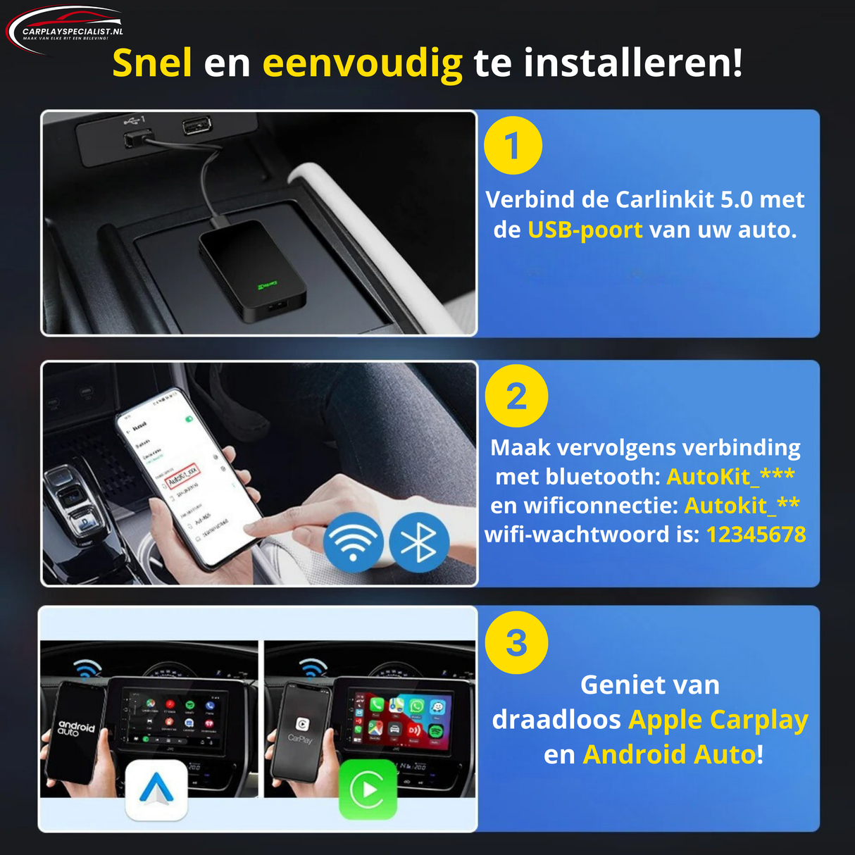 Carlinkit 5.0 CPC200-2Air: Draadloze Apple CarPlay & Android Auto Adapter